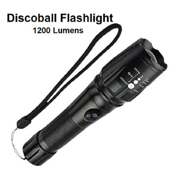 Discoball XML T6 1200 Lumens Super Bright Zoomable Flashlight, Battery Powered, IP55 Waterproof with 5 Modes & Adjustable Focus for Camping, Hiking, Outdoor (Container Product Without Box) - Imported from UK